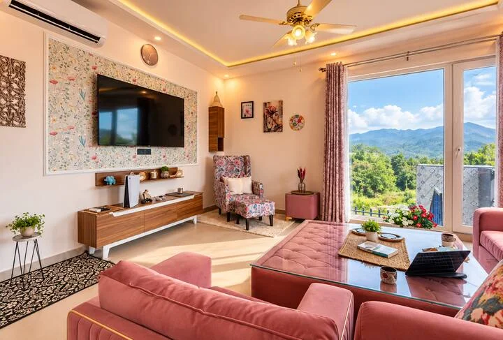 Musk Rose · Living room seating and mountain views