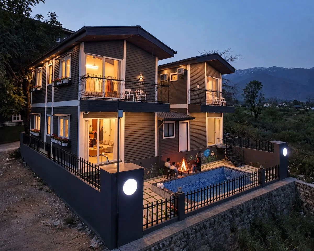 Musk Rose · Adjoining villas at dusk
